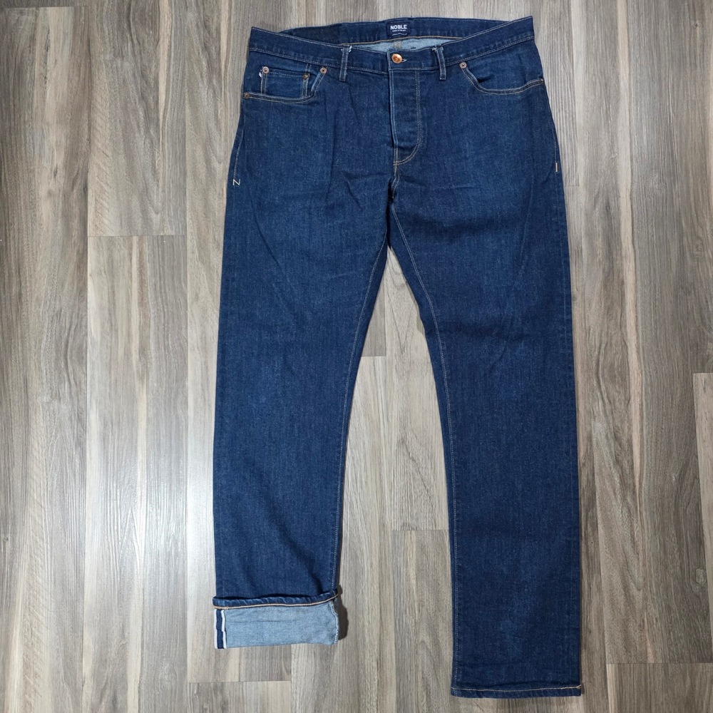 Noble Denim Earnest Selvedge Jeans Mens 36x32 Made in USA Dark Indigo Button Fly